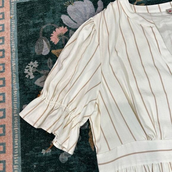 Cremieux Midi dress Button Up Ivory Stripe Puff Sleeve s z 14 Large - Picture 4 of 15